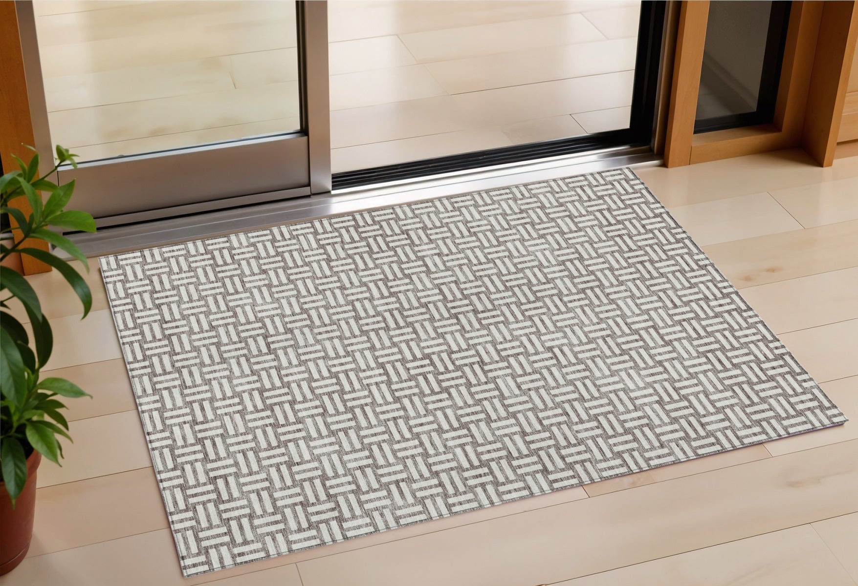 3 X 5 Taupe And Gray Geometric Washable Indoor Outdoor Area Rug