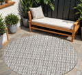 8 Taupe And Gray Round Geometric Washable Indoor Outdoor Area Rug