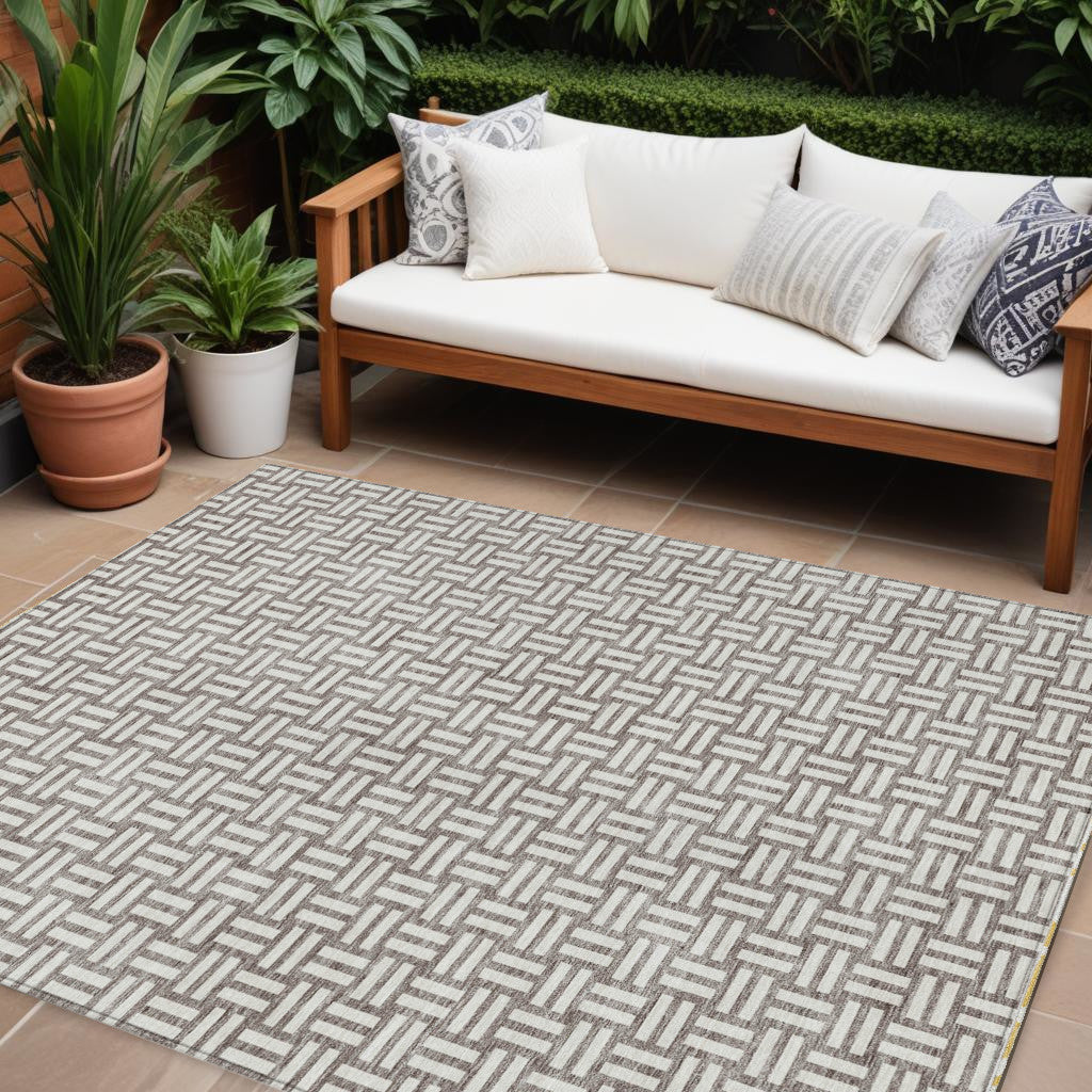 9 X 12 Taupe And Gray Geometric Washable Indoor Outdoor Area Rug