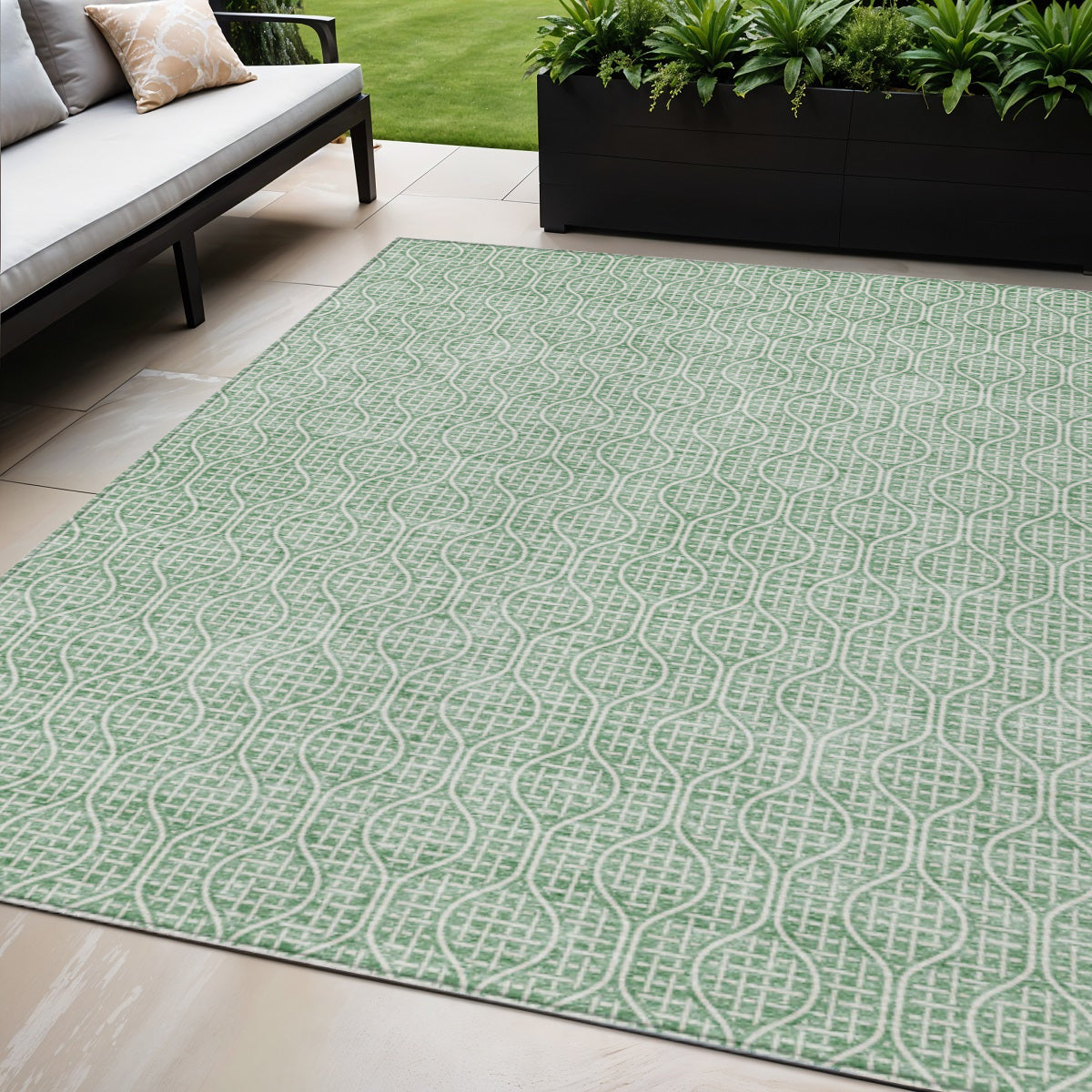 5 X 8 Sage And Gray Geometric Washable Indoor Outdoor Area Rug