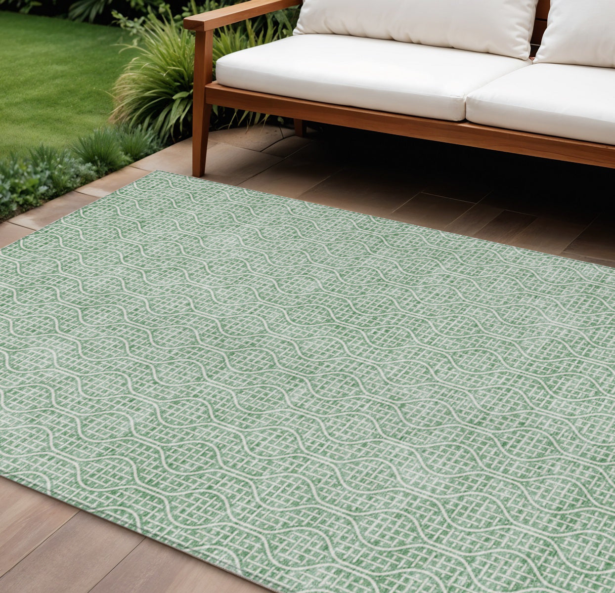 10 X 14 Sage And Gray Geometric Washable Indoor Outdoor Area Rug