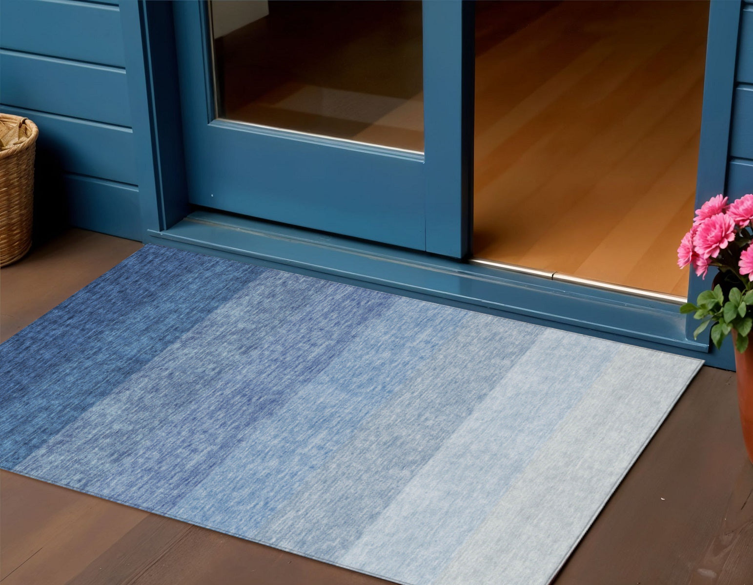 3 X 5 Blue And Gray Ombre Washable Indoor Outdoor Area Rug