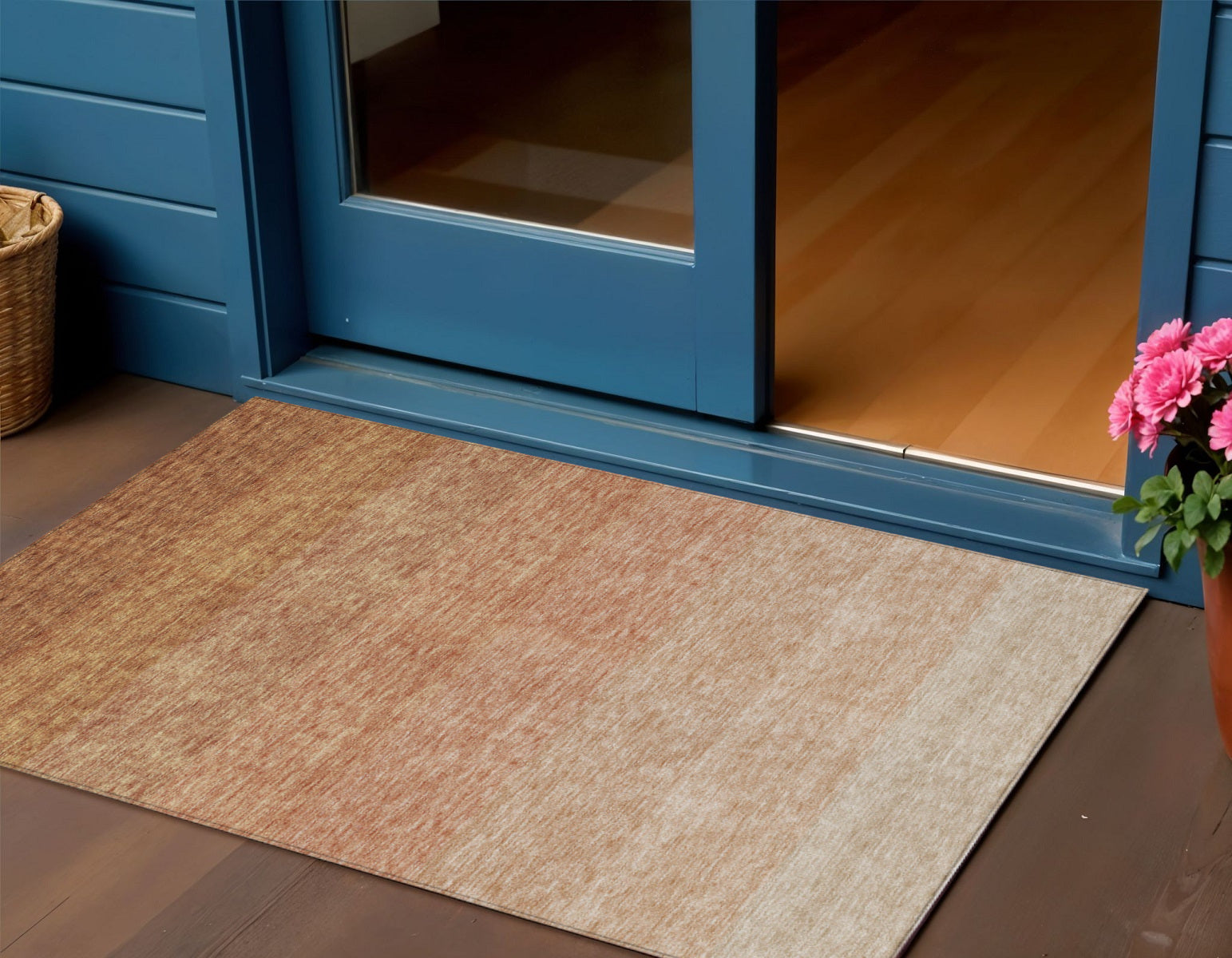 3 X 5 Copper And Beige Ombre Washable Indoor Outdoor Area Rug
