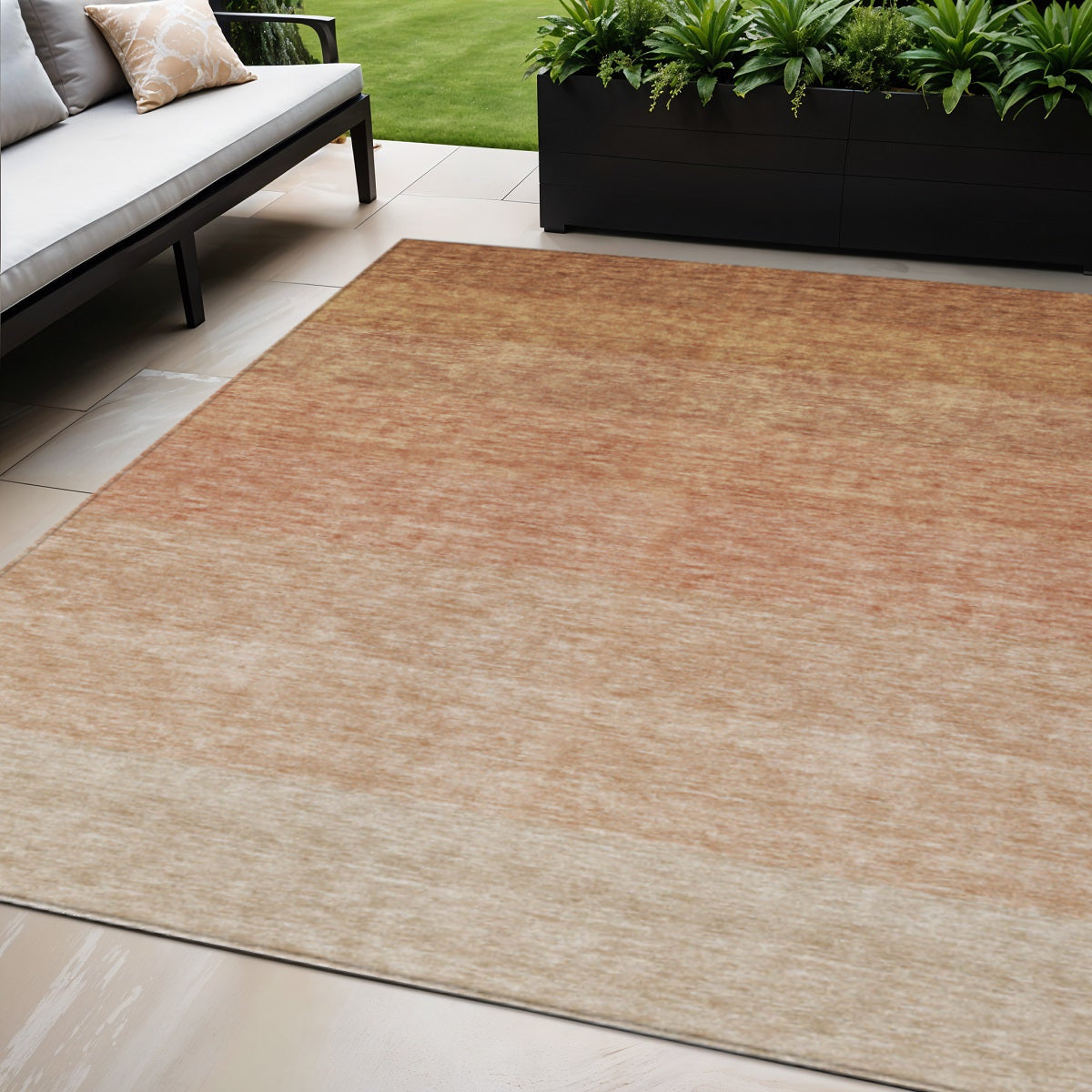 5 X 8 Copper And Beige Ombre Washable Indoor Outdoor Area Rug