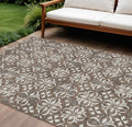 10 X 14 Brown Gray And Beige Floral Washable Indoor Outdoor Area Rug