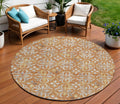 8 Copper Gray And Beige Round Floral Washable Indoor Outdoor Area Rug