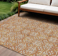 10 X 14 Copper Gray And Beige Floral Washable Indoor Outdoor Area Rug