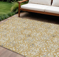 10 X 14 Gold Gray And Beige Floral Washable Indoor Outdoor Area Rug
