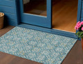 3 X 5 Teal Blue Gray And Gold Floral Washable Indoor Outdoor Area Rug