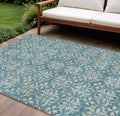 10 X 14 Teal Blue Gray And Gold Floral Washable Indoor Outdoor Area Rug