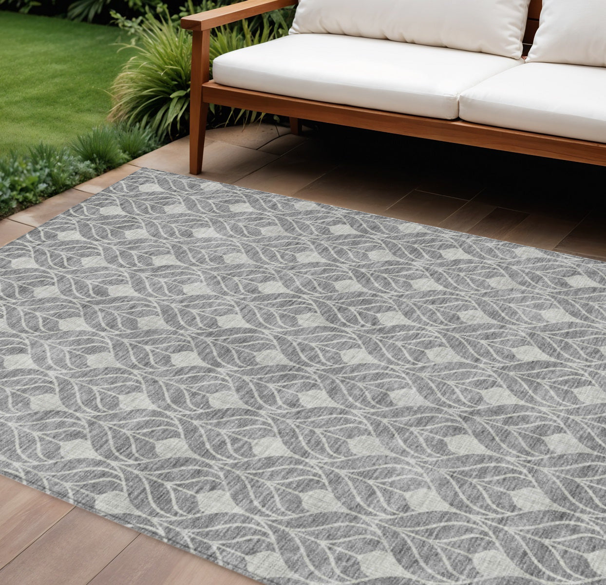 10 X 14 Gray And Light Gray Geometric Washable Indoor Outdoor Area Rug