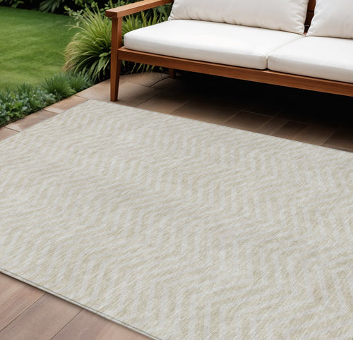 10 X 14 Beige And Gray Chevron Washable Indoor Outdoor Area Rug