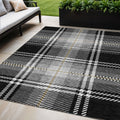5 X 8 Black Gold And Gray Plaid Washable Indoor Outdoor Area Rug