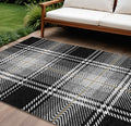 10 X 14 Black Gold And Gray Plaid Washable Indoor Outdoor Area Rug
