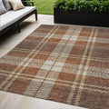 5 X 8 Chocolate Copper And Gold Plaid Washable Indoor Outdoor Area Rug