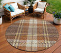8 Chocolate Copper And Gold Round Plaid Washable Indoor Outdoor Area Rug