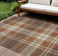 9 X 12 Chocolate Copper And Gold Plaid Washable Indoor Outdoor Area Rug