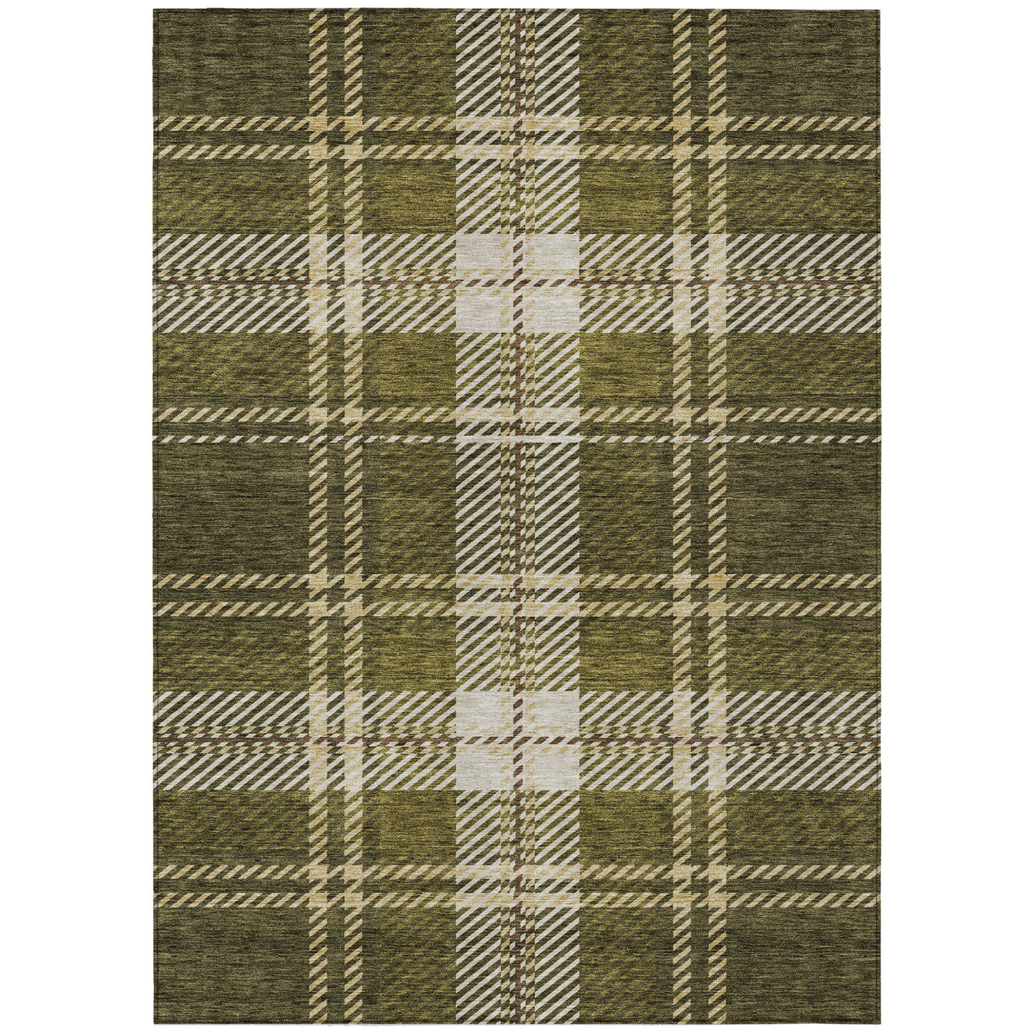 3 X 5 Olive Green Gold And Brown Plaid Washable Indoor Outdoor Area Rug