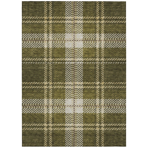 3 X 5 Olive Green Gold And Brown Plaid Washable Indoor Outdoor Area Rug