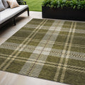 5 X 8 Olive Green Gold And Brown Plaid Washable Indoor Outdoor Area Rug