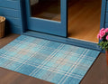 3 X 5 Teal Blue Gray And Brown Plaid Washable Indoor Outdoor Area Rug