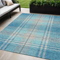 5 X 8 Teal Blue Gray And Brown Plaid Washable Indoor Outdoor Area Rug