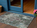 3 X 5 Fern Green And Purple Damask Washable Indoor Outdoor Area Rug