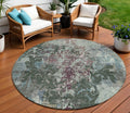 8 Fern Green And Purple Round Damask Washable Indoor Outdoor Area Rug