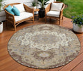 8 Chocolate Beige And Gray Round Oriental Washable Indoor Outdoor Area Rug