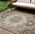 10 X 14 Chocolate Beige And Gray Oriental Washable Indoor Outdoor Area Rug
