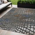 5 X 8 Charcoal Brown And Copper Abstract Washable Indoor Outdoor Area Rug
