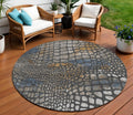 8 Charcoal Brown And Copper Round Abstract Washable Indoor Outdoor Area Rug
