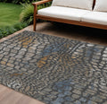 8 X 10 Charcoal Brown And Copper Abstract Washable Indoor Outdoor Area Rug