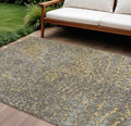 9 X 12 Gold And Gray Abstract Washable Indoor Outdoor Area Rug