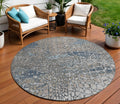 8 Silver Blue And Brown Round Abstract Washable Indoor Outdoor Area Rug
