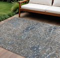 10 X 14 Silver Blue And Brown Abstract Washable Indoor Outdoor Area Rug