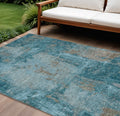 8 X 10 Teal Blue And Gray Abstract Washable Indoor Outdoor Area Rug