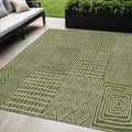 5 X 8 Olive Green And Beige Geometric Washable Indoor Outdoor Area Rug