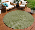 8 Olive Green And Beige Round Geometric Washable Indoor Outdoor Area Rug