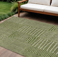 9 X 12 Olive Green And Beige Geometric Washable Indoor Outdoor Area Rug