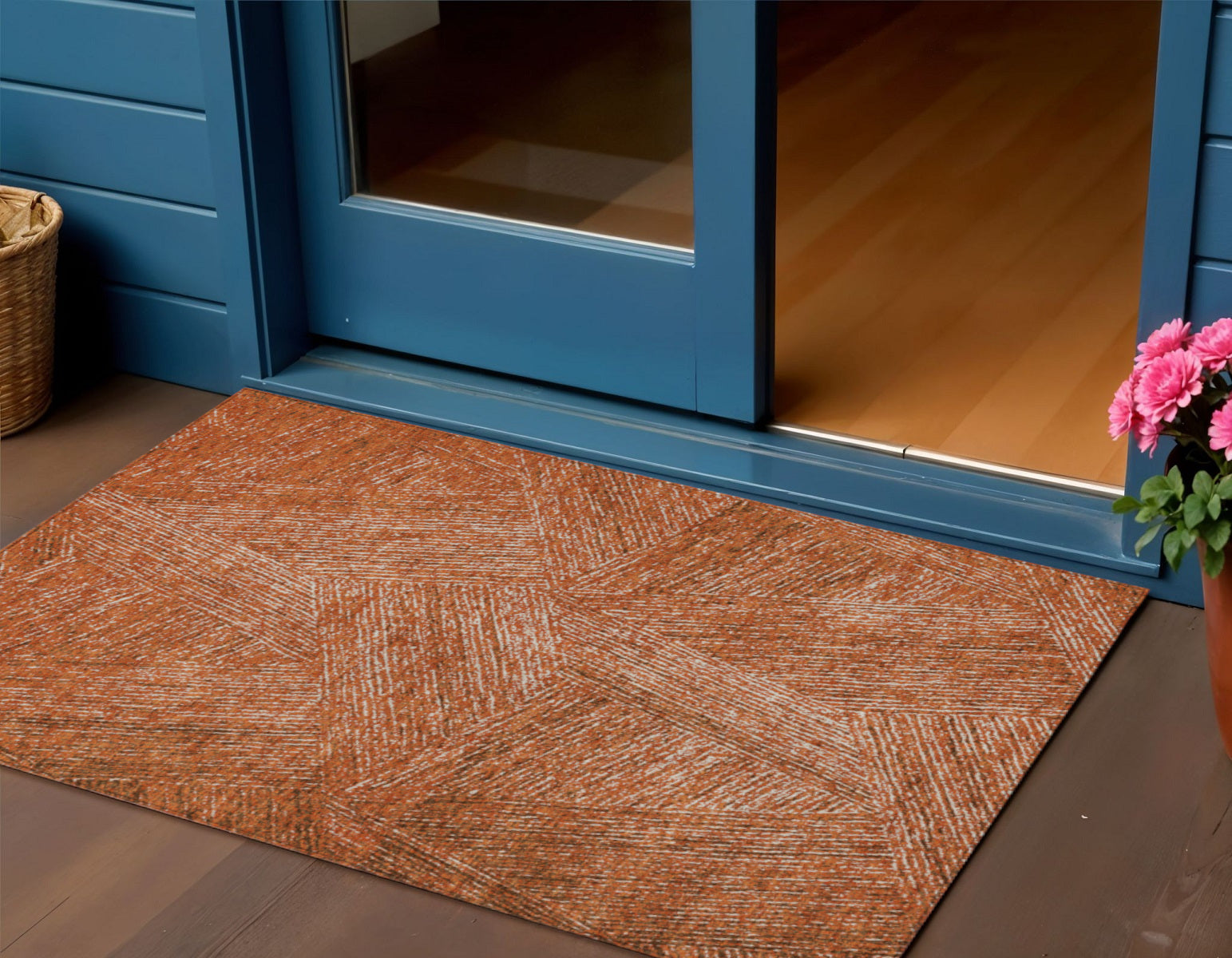 3 X 5 Copper Brown And Beige Abstract Washable Indoor Outdoor Area Rug