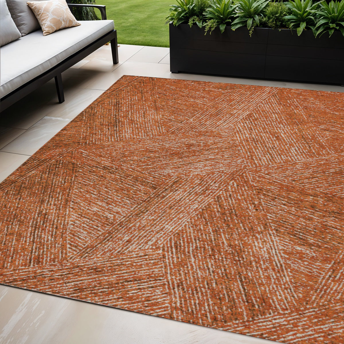 5 X 8 Copper Brown And Beige Abstract Washable Indoor Outdoor Area Rug