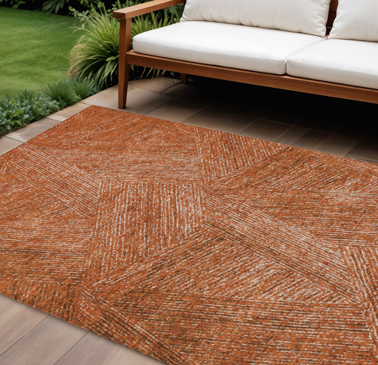 9 X 12 Copper Brown And Beige Abstract Washable Indoor Outdoor Area Rug