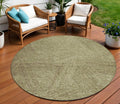 8 Green Beige And Brown Round Abstract Washable Indoor Outdoor Area Rug