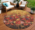 8 Gold Red And Brown Round Floral Washable Indoor Outdoor Area Rug