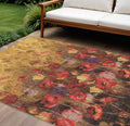 8 X 10 Gold Red And Brown Floral Washable Indoor Outdoor Area Rug