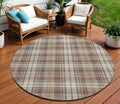 8 Brown Beige And Gold Round Plaid Washable Indoor Outdoor Area Rug
