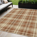 5 X 8 Brown Black And Beige Plaid Washable Indoor Outdoor Area Rug