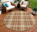 8 Brown Black And Beige Round Plaid Washable Indoor Outdoor Area Rug