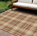 9 X 12 Brown Black And Beige Plaid Washable Indoor Outdoor Area Rug